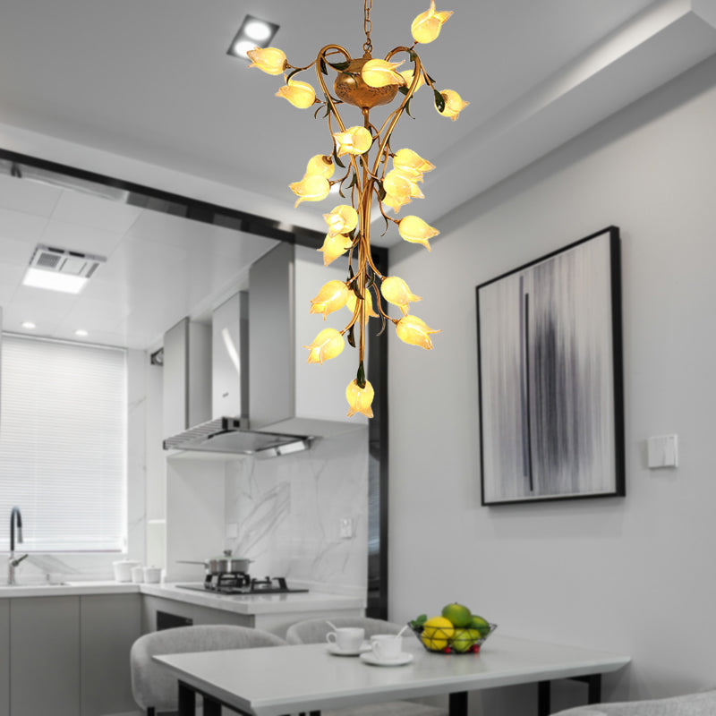 American Flower Chandelier Lighting Fixture 21 Heads Metal LED Pendant Ceiling Light in Brass for Kitchen Brass A Clearhalo 'Ceiling Lights' 'Chandeliers' Lighting' options 391458_d502e8b1-59bc-4d4b-a9a4-c081144204d9