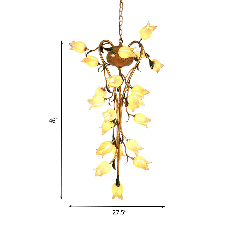 American Flower Chandelier Lighting Fixture 21 Heads Metal LED Pendant Ceiling Light in Brass for Kitchen Clearhalo 'Ceiling Lights' 'Chandeliers' Lighting' options 391462