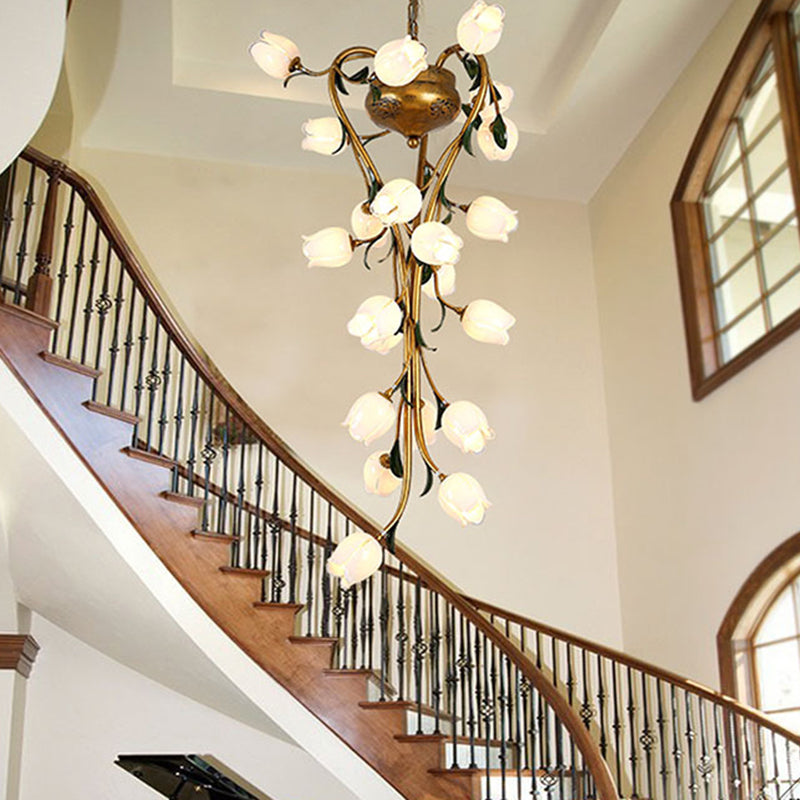 American Flower Chandelier Lighting Fixture 21 Heads Metal LED Pendant Ceiling Light in Brass for Kitchen Brass C Clearhalo 'Ceiling Lights' 'Chandeliers' Lighting' options 391466_2e400bef-7dbf-40fd-9b45-a6bc427d5ff5