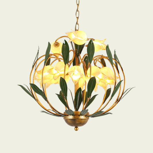 Floral Living Room Chandelier Lighting Countryside Metal 15-Bulb Brass LED Pendant Light Fixture Clearhalo 'Ceiling Lights' 'Chandeliers' Lighting' options 391480