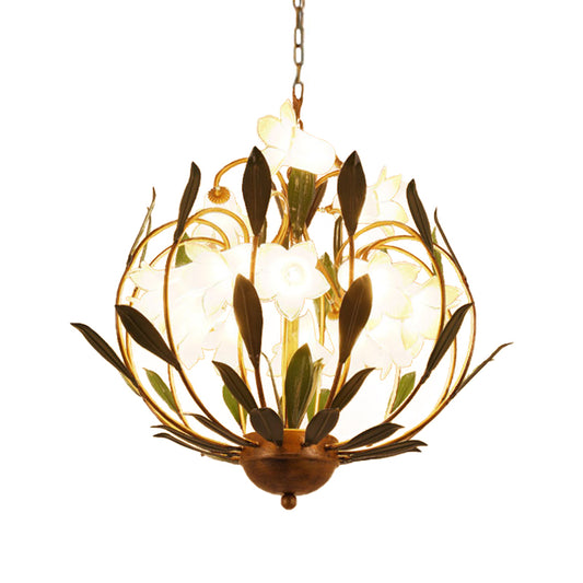 Floral Living Room Chandelier Lighting Countryside Metal 15-Bulb Brass LED Pendant Light Fixture Clearhalo 'Ceiling Lights' 'Chandeliers' Lighting' options 391483