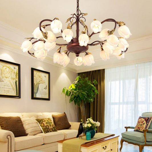Tulip/Lily Metal Chandelier Light Pastoral Style 25 Bulbs Living Room LED Pendant Lamp in Brass Clearhalo 'Ceiling Lights' 'Chandeliers' Lighting' options 391502