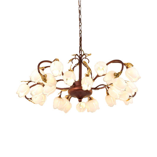 Tulip/Lily Metal Chandelier Light Pastoral Style 25 Bulbs Living Room LED Pendant Lamp in Brass Clearhalo 'Ceiling Lights' 'Chandeliers' Lighting' options 391504