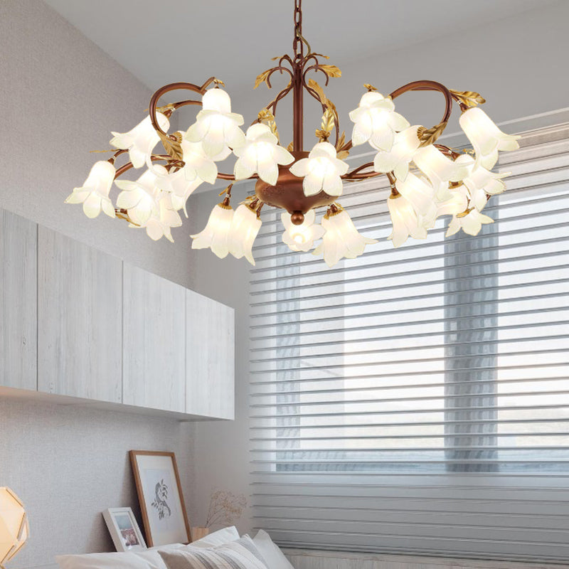 Tulip/Lily Metal Chandelier Light Pastoral Style 25 Bulbs Living Room LED Pendant Lamp in Brass Clearhalo 'Ceiling Lights' 'Chandeliers' Lighting' options 391506