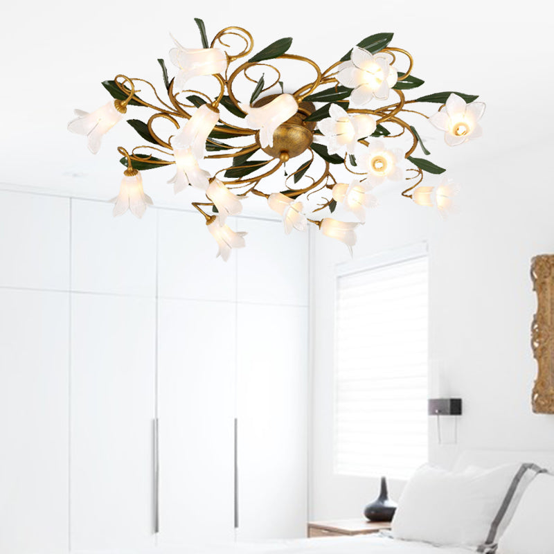 Metal Brass Ceiling Flush Lily/Tulip 16 Heads American Garden LED Semi Mount Lighting for Bedroom Brass B Clearhalo 'Ceiling Lights' 'Close To Ceiling Lights' 'Close to ceiling' 'Semi-flushmount' Lighting' 391540
