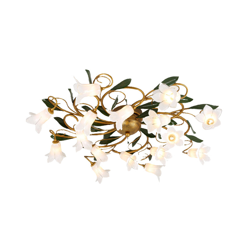 Metal Brass Ceiling Flush Lily/Tulip 16 Heads American Garden LED Semi Mount Lighting for Bedroom Clearhalo 'Ceiling Lights' 'Close To Ceiling Lights' 'Close to ceiling' 'Semi-flushmount' Lighting' 391542