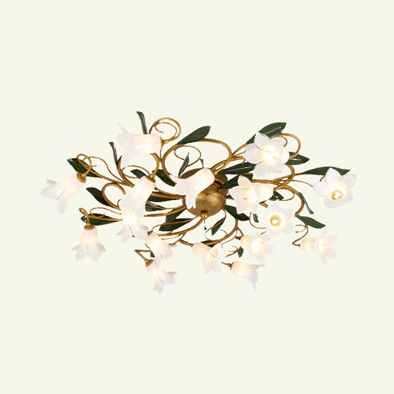 Metal Brass Ceiling Flush Lily/Tulip 16 Heads American Garden LED Semi Mount Lighting for Bedroom Clearhalo 'Ceiling Lights' 'Close To Ceiling Lights' 'Close to ceiling' 'Semi-flushmount' Lighting' 391543