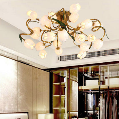Starburst Living Room Semi Flush American Flower Metal 25-Head LED Brass Ceiling Mount Light Fixture Brass C Clearhalo 'Ceiling Lights' 'Close To Ceiling Lights' 'Close to ceiling' 'Semi-flushmount' Lighting' 391551