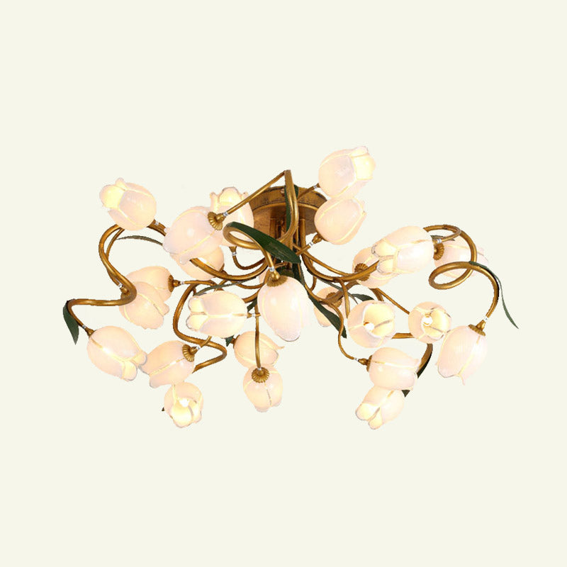 Starburst Living Room Semi Flush American Flower Metal 25-Head LED Brass Ceiling Mount Light Fixture Clearhalo 'Ceiling Lights' 'Close To Ceiling Lights' 'Close to ceiling' 'Semi-flushmount' Lighting' 391554