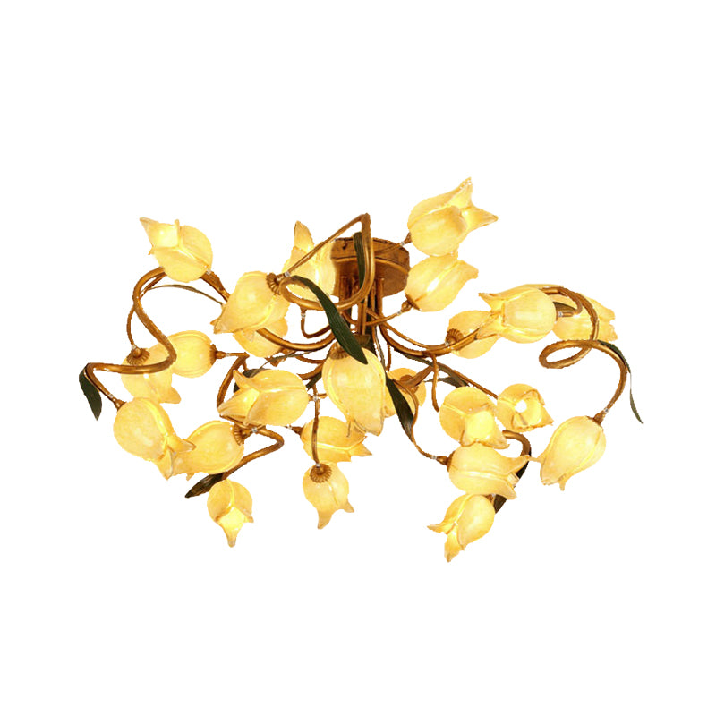 Starburst Living Room Semi Flush American Flower Metal 25-Head LED Brass Ceiling Mount Light Fixture Clearhalo 'Ceiling Lights' 'Close To Ceiling Lights' 'Close to ceiling' 'Semi-flushmount' Lighting' 391558
