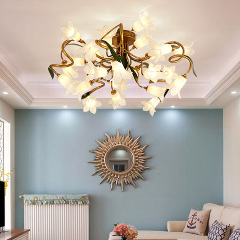 Starburst Living Room Semi Flush American Flower Metal 25-Head LED Brass Ceiling Mount Light Fixture Brass B Clearhalo 'Ceiling Lights' 'Close To Ceiling Lights' 'Close to ceiling' 'Semi-flushmount' Lighting' 391559