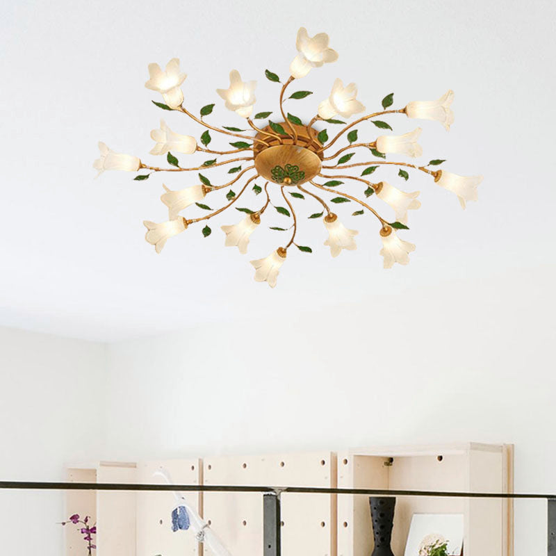 Brass 16 Heads Semi Flush Light Romantic Pastoral Metal Spiral LED Flower Ceiling Fixture for Bedroom Brass B Clearhalo 'Ceiling Lights' 'Close To Ceiling Lights' 'Close to ceiling' 'Semi-flushmount' Lighting' 391578
