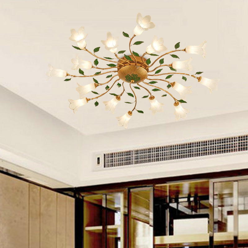 Brass 16 Heads Semi Flush Light Romantic Pastoral Metal Spiral LED Flower Ceiling Fixture for Bedroom Clearhalo 'Ceiling Lights' 'Close To Ceiling Lights' 'Close to ceiling' 'Semi-flushmount' Lighting' 391579