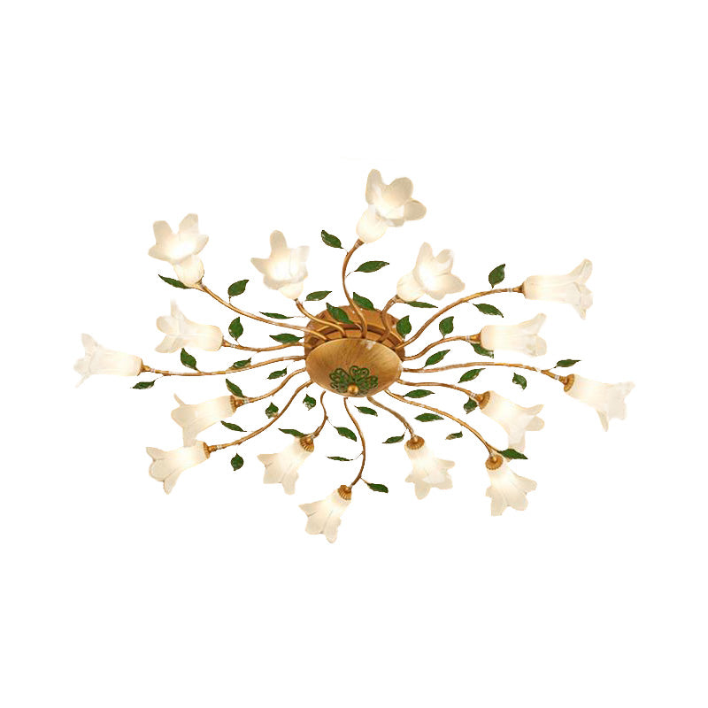 Brass 16 Heads Semi Flush Light Romantic Pastoral Metal Spiral LED Flower Ceiling Fixture for Bedroom Clearhalo 'Ceiling Lights' 'Close To Ceiling Lights' 'Close to ceiling' 'Semi-flushmount' Lighting' 391580