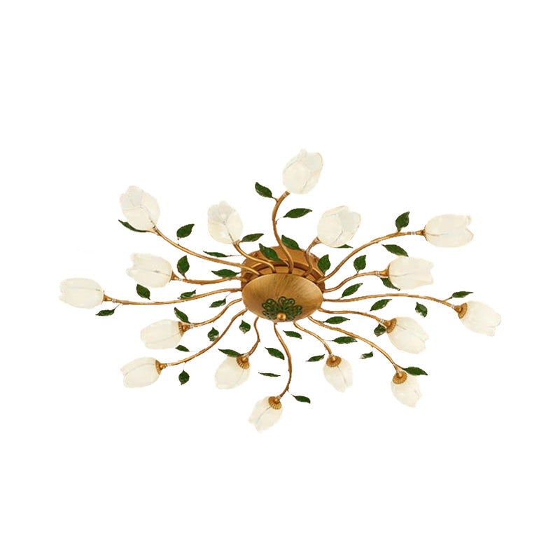 Brass 16 Heads Semi Flush Light Romantic Pastoral Metal Spiral LED Flower Ceiling Fixture for Bedroom Clearhalo 'Ceiling Lights' 'Close To Ceiling Lights' 'Close to ceiling' 'Semi-flushmount' Lighting' 391583