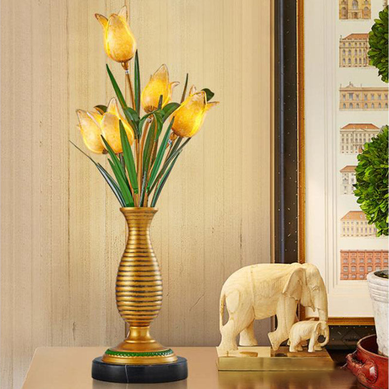 Gold Tulip LED Table Lamp American Garden Metal 5 Lights Living Room Nightstand Light Clearhalo 'Lamps' 'Table Lamps' Lighting' 391685