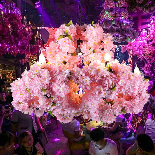 Metal Floral Chandelier Lamp Industrial 7 Lights Restaurant Ceiling Pendant in Pink Clearhalo 'Cast Iron' 'Ceiling Lights' 'Chandeliers' 'Industrial Chandeliers' 'Industrial' 'Metal' 'Middle Century Chandeliers' 'Rustic Chandeliers' 'Tiffany' Lighting' 391697