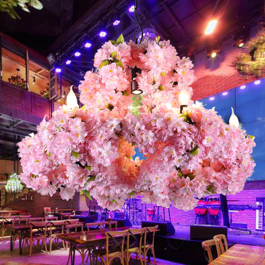 Metal Floral Chandelier Lamp Industrial 7 Lights Restaurant Ceiling Pendant in Pink Clearhalo 'Cast Iron' 'Ceiling Lights' 'Chandeliers' 'Industrial Chandeliers' 'Industrial' 'Metal' 'Middle Century Chandeliers' 'Rustic Chandeliers' 'Tiffany' Lighting' 391698
