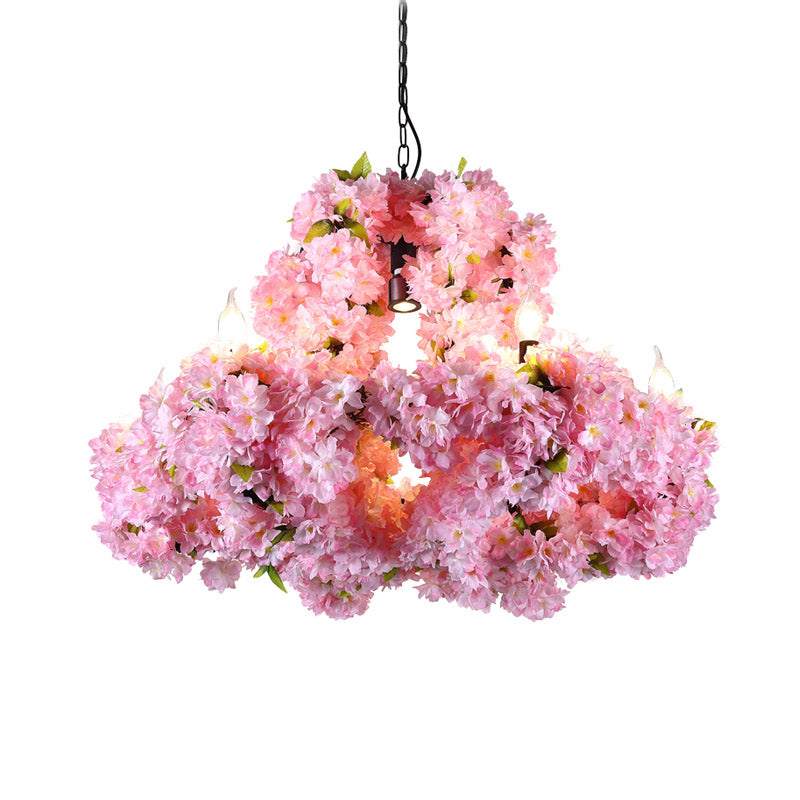 Metal Floral Chandelier Lamp Industrial 7 Lights Restaurant Ceiling Pendant in Pink Clearhalo 'Cast Iron' 'Ceiling Lights' 'Chandeliers' 'Industrial Chandeliers' 'Industrial' 'Metal' 'Middle Century Chandeliers' 'Rustic Chandeliers' 'Tiffany' Lighting' 391699