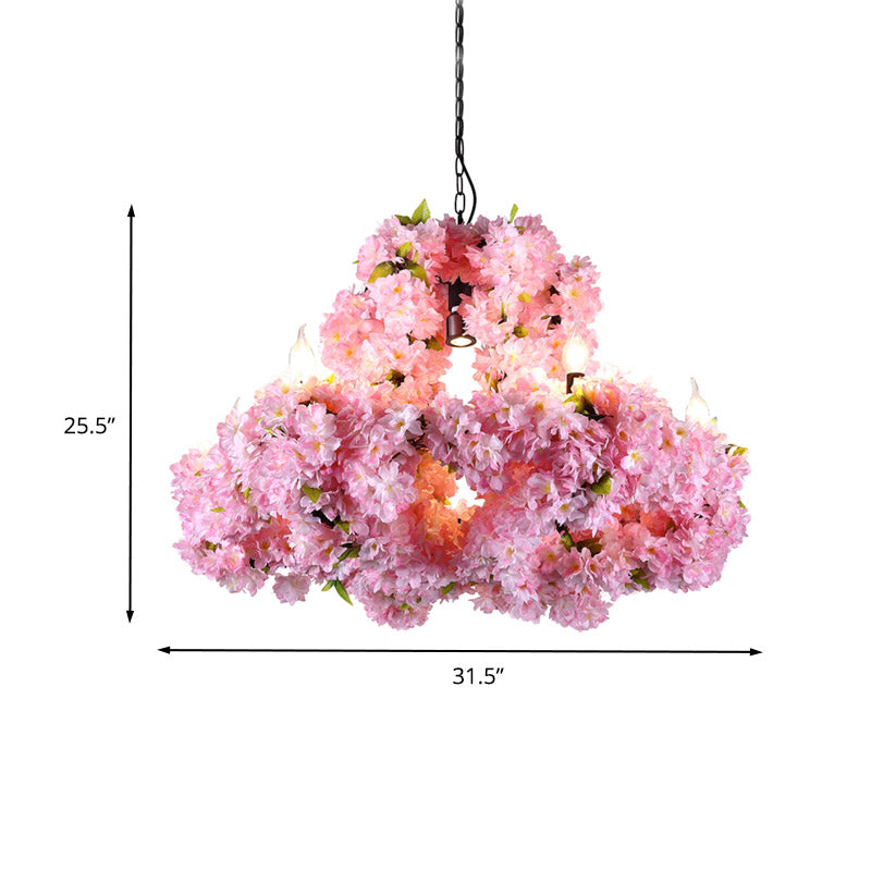 Metal Floral Chandelier Lamp Industrial 7 Lights Restaurant Ceiling Pendant in Pink Clearhalo 'Cast Iron' 'Ceiling Lights' 'Chandeliers' 'Industrial Chandeliers' 'Industrial' 'Metal' 'Middle Century Chandeliers' 'Rustic Chandeliers' 'Tiffany' Lighting' 391700
