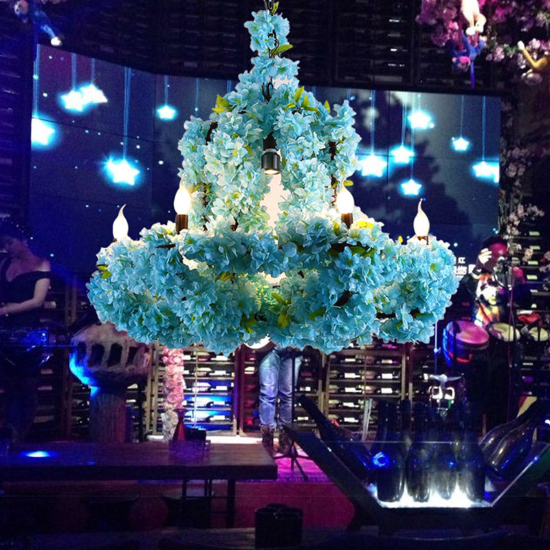 Industrial Flower Chandelier Pendant Light 7 Bulbs Metal Hanging Lamp Kit in Blue, 23.5"/31.5" W Clearhalo 'Cast Iron' 'Ceiling Lights' 'Chandeliers' 'Industrial Chandeliers' 'Industrial' 'Metal' 'Middle Century Chandeliers' 'Rustic Chandeliers' 'Tiffany' Lighting' 391707