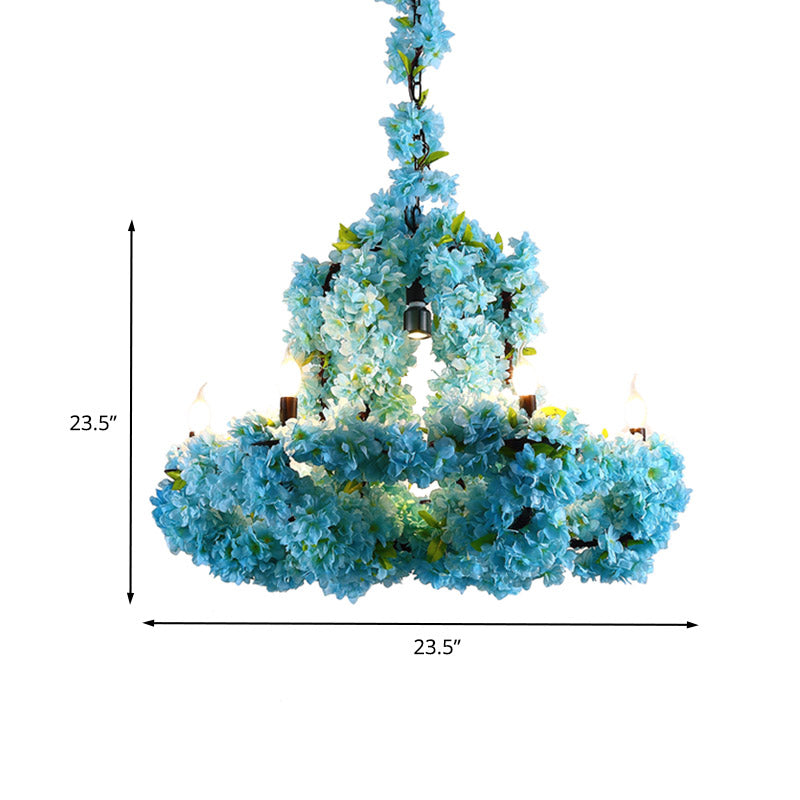 Industrial Flower Chandelier Pendant Light 7 Bulbs Metal Hanging Lamp Kit in Blue, 23.5"/31.5" W Clearhalo 'Cast Iron' 'Ceiling Lights' 'Chandeliers' 'Industrial Chandeliers' 'Industrial' 'Metal' 'Middle Century Chandeliers' 'Rustic Chandeliers' 'Tiffany' Lighting' 391710