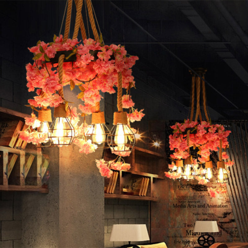 4/6 Lights Bare Bulb Cluster Pendant Antique Pink/Rose Red Metal LED Flower Hanging Lamp for Restaurant Clearhalo 'Art Deco Pendants' 'Cast Iron' 'Ceiling Lights' 'Ceramic' 'Crystal' 'Industrial Pendants' 'Industrial' 'Metal' 'Middle Century Pendants' 'Pendant Lights' 'Pendants' 'Tiffany' Lighting' 391754