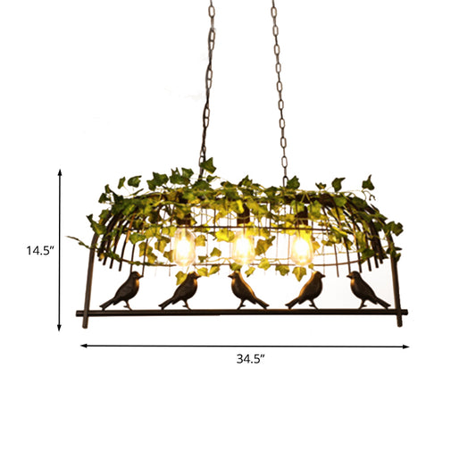 Retro Birdcage Island Light Fixture 2/3/4 Bulbs Metal LED Plant Ceiling Suspension Lamp in Black Clearhalo 'Ceiling Lights' 'Island Lights' Lighting' 391787