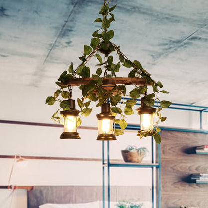 Green Lantern Chandelier Lighting Fixture Industrial Wooden 3/6/8 Heads Restaurant LED Plant Ceiling Light, 21.5"/27"/30" W Green 21.5" Clearhalo 'Carpenter Chandeliers' 'Ceiling Lights' 'Chandeliers' 'Industrial Chandeliers' 'Industrial' 'Middle Century Chandeliers' 'Modern' 'Tiffany' Lighting' 391819