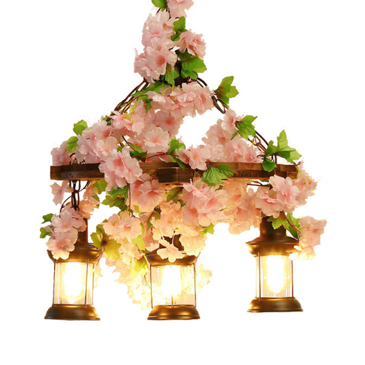 Vintage Lantern Pendant Chandelier 3/6/8 Heads Wooden LED Flower Suspension Light in Pink, 21.5"/27"/30" Wide Clearhalo 'Carpenter Chandeliers' 'Ceiling Lights' 'Chandeliers' 'Industrial Chandeliers' 'Industrial' 'Middle Century Chandeliers' 'Modern' 'Tiffany' Lighting' 391838