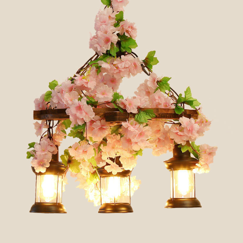 Vintage Lantern Pendant Chandelier 3/6/8 Heads Wooden LED Flower Suspension Light in Pink, 21.5"/27"/30" Wide Clearhalo 'Carpenter Chandeliers' 'Ceiling Lights' 'Chandeliers' 'Industrial Chandeliers' 'Industrial' 'Middle Century Chandeliers' 'Modern' 'Tiffany' Lighting' 391839