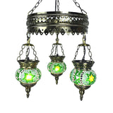 Stained Art Glass Oval Chandelier Lighting Traditional 3 Heads Bedroom Ceiling Chandelier in Yellow/Orange/Blue Clearhalo 'Ceiling Lights' 'Chandeliers' 'Glass shade' 'Glass' Lighting' 391876