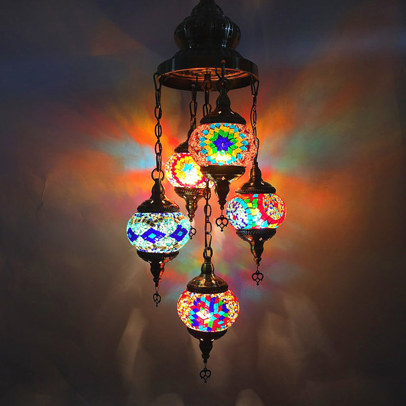 5 Heads Cut Glass Chandelier Pendant Light Traditional Red/Orange/Blue Oval Living Room Hanging Light Kit Green Clearhalo 'Ceiling Lights' 'Chandeliers' 'Glass shade' 'Glass' Lighting' 391886