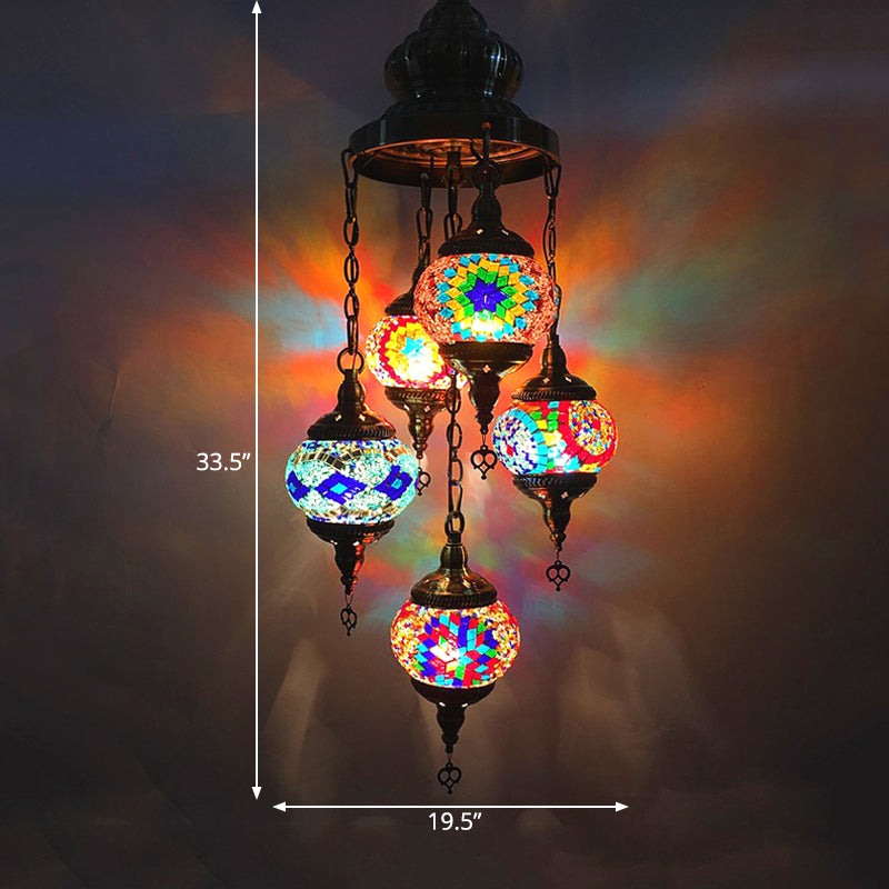 5 Heads Cut Glass Chandelier Pendant Light Traditional Red/Orange/Blue Oval Living Room Hanging Light Kit Clearhalo 'Ceiling Lights' 'Chandeliers' 'Glass shade' 'Glass' Lighting' 391887