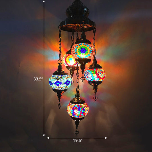 5 Heads Cut Glass Chandelier Pendant Light Traditional Red/Orange/Blue Oval Living Room Hanging Light Kit Clearhalo 'Ceiling Lights' 'Chandeliers' 'Glass shade' 'Glass' Lighting' 391887