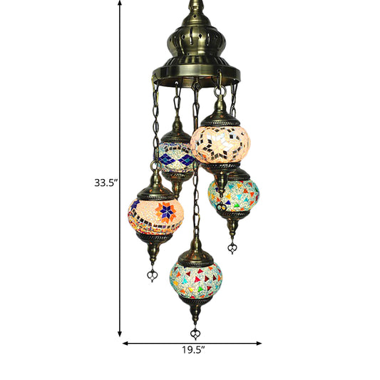 Oval Living Room Chandelier Lighting Traditional Stained Glass 5 Heads White/Orange/Blue Hanging Ceiling Light Clearhalo 'Ceiling Lights' 'Chandeliers' 'Glass shade' 'Glass' 'Pendant Lights' Lighting' 391895