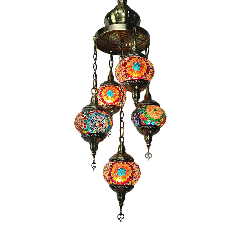 Oval Living Room Chandelier Lighting Traditional Stained Glass 5 Heads White/Orange/Blue Hanging Ceiling Light Blue Clearhalo 'Ceiling Lights' 'Chandeliers' 'Glass shade' 'Glass' 'Pendant Lights' Lighting' 391900