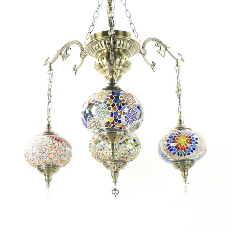 Bronze 4/6 Heads Pendant Chandelier Vintage Hand Cut Glass Oval Pendant Ceiling Light Clearhalo 'Ceiling Lights' 'Chandeliers' 'Glass shade' 'Glass' Lighting' 391937