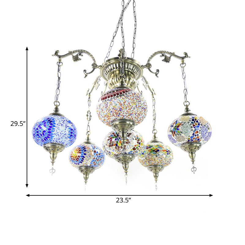 Bronze 4/6 Heads Pendant Chandelier Vintage Hand Cut Glass Oval Pendant Ceiling Light Clearhalo 'Ceiling Lights' 'Chandeliers' 'Glass shade' 'Glass' Lighting' 391942