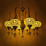 White/Yellow/Gold Oval Pendant Light Vintage Handcrafted Art Glass 9 Heads Bedroom Chandelier Lighting Gold Clearhalo 'Ceiling Lights' 'Chandeliers' 'Glass shade' 'Glass' Lighting' 391967