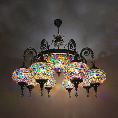 Hand Cut Glass Bronze Ceiling Lamp Oval 9 Heads Traditional Chandelier Light Fixture Bronze Clearhalo 'Ceiling Lights' 'Chandeliers' 'Glass shade' 'Glass' 'Pendant Lights' Lighting' 391970