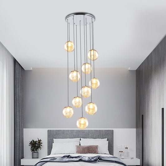 Contemporary Sphere Ceiling Lamp 10 Lights Amber Glass Multi Light Pendant for Bedroom Amber Clearhalo 'Ceiling Lights' 'Glass shade' 'Glass' 'Modern Pendants' 'Modern' 'Pendant Lights' 'Pendants' Lighting' 391977