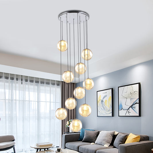 Contemporary Sphere Ceiling Lamp 10 Lights Amber Glass Multi Light Pendant for Bedroom Clearhalo 'Ceiling Lights' 'Glass shade' 'Glass' 'Modern Pendants' 'Modern' 'Pendant Lights' 'Pendants' Lighting' 391978