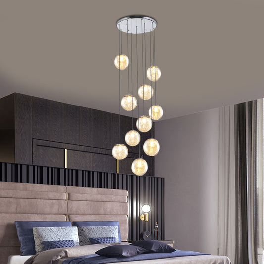 Contemporary Sphere Ceiling Lamp 10 Lights Amber Glass Multi Light Pendant for Bedroom Clearhalo 'Ceiling Lights' 'Glass shade' 'Glass' 'Modern Pendants' 'Modern' 'Pendant Lights' 'Pendants' Lighting' 391979