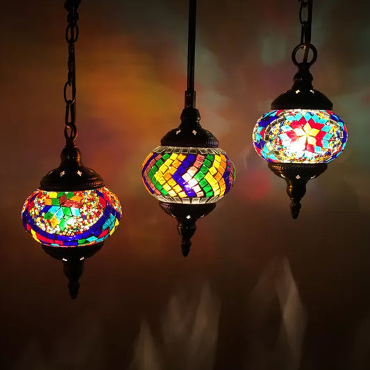 Traditional Oval Cluster Pendant Light 3 Heads Hand Cut Glass Hanging Light in Red/Yellow/Orange Light Blue Clearhalo 'Ceiling Lights' 'Chandeliers' 'Glass shade' 'Glass' 'Pendant Lights' 'Pendants' Lighting' 392001