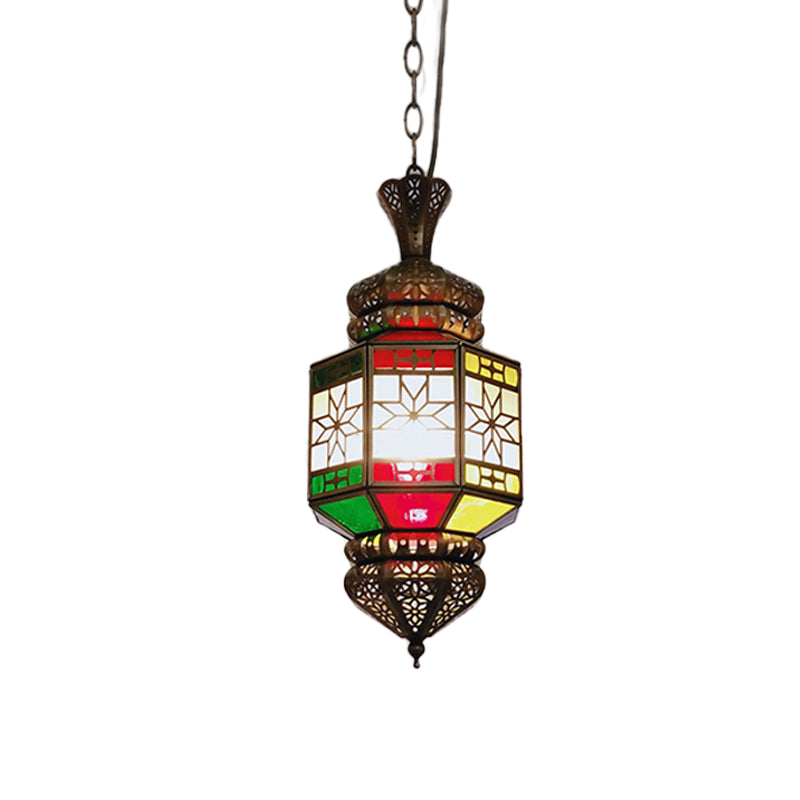 1-Light Hanging Lighting Vintage Living Room Ceiling Pendant Lamp with Lantern Metal Shade in Bronze Clearhalo 'Ceiling Lights' 'Pendant Lights' 'Pendants' Lighting' 392078