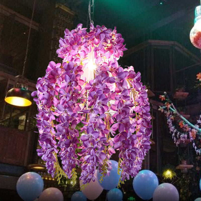 Purple Floral Hanging Lamp Antique Metal 1 Bulb Restaurant LED Suspension Pendant Clearhalo 'Art Deco Pendants' 'Cast Iron' 'Ceiling Lights' 'Ceramic' 'Crystal' 'Industrial Pendants' 'Industrial' 'Metal' 'Middle Century Pendants' 'Pendant Lights' 'Pendants' 'Tiffany' Lighting' 392160