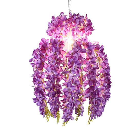 Purple Floral Hanging Lamp Antique Metal 1 Bulb Restaurant LED Suspension Pendant Clearhalo 'Art Deco Pendants' 'Cast Iron' 'Ceiling Lights' 'Ceramic' 'Crystal' 'Industrial Pendants' 'Industrial' 'Metal' 'Middle Century Pendants' 'Pendant Lights' 'Pendants' 'Tiffany' Lighting' 392161