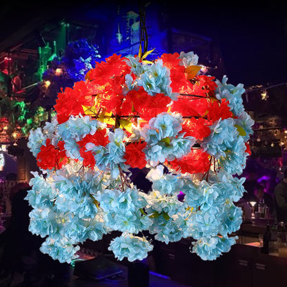 Caged Restaurant Suspension Lamp Industrial Metal 1 Bulb Blue LED Flower Pendant Light Fixture Blue Clearhalo 'Art Deco Pendants' 'Cast Iron' 'Ceiling Lights' 'Ceramic' 'Crystal' 'Industrial Pendants' 'Industrial' 'Metal' 'Middle Century Pendants' 'Pendant Lights' 'Pendants' 'Tiffany' Lighting' 392175