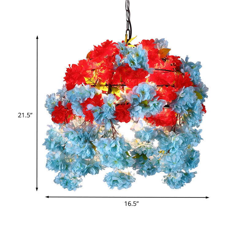 Caged Restaurant Suspension Lamp Industrial Metal 1 Bulb Blue LED Flower Pendant Light Fixture Clearhalo 'Art Deco Pendants' 'Cast Iron' 'Ceiling Lights' 'Ceramic' 'Crystal' 'Industrial Pendants' 'Industrial' 'Metal' 'Middle Century Pendants' 'Pendant Lights' 'Pendants' 'Tiffany' Lighting' 392179